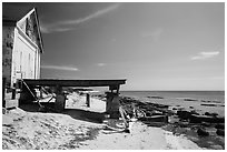 Shack and pier on Loggerhead Key. Dry Tortugas National Park, Florida, USA. (black and white)