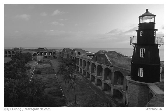 Fort Jefferson lighthouse and inner courtyard, dawn. Dry Tortugas National Park, Florida, USA.