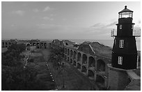 Fort Jefferson lighthouse and inner courtyard, dawn. Dry Tortugas National Park ( black and white)