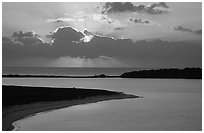 Sunrise over Long Key and Bush Key. Dry Tortugas National Park, Florida, USA. (black and white)