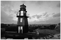 Fort Jefferson harbor light, sunrise. Dry Tortugas National Park, Florida, USA. (black and white)