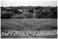 Grassy interior of Fort Jefferson. Dry Tortugas National Park, Florida, USA. (black and white)