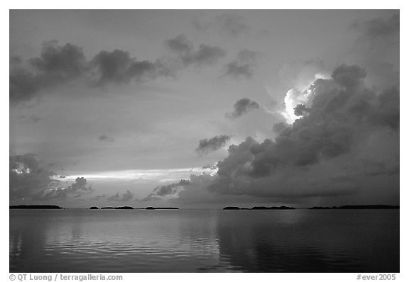 Clearing storm on Florida Bay seen from the Keys, sunset. Everglades National Park (black and white)