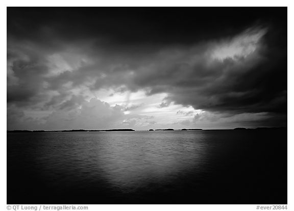 Storm clouds over Florida Bay at sunset. Everglades  National Park (black and white)