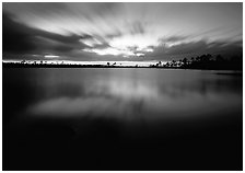 Dusk at Pine Glades Lake, with blured water and clouds. Everglades  National Park ( black and white)