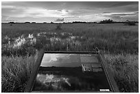 Shark River Slough interpretative sign. Everglades National Park, Florida, USA. (black and white)