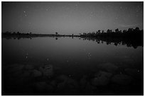 Stars and reflections in Pines Glades Lake. Everglades National Park ( black and white)