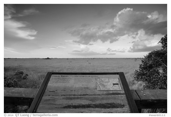 Grassy waters intepretive sign, Pa-hay-okee. Everglades National Park (black and white)