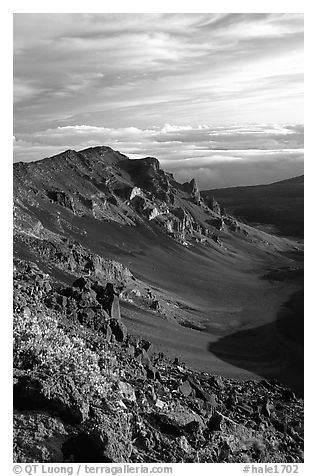 Crater rim and clouds  at sunrise. Haleakala National Park, Hawaii, USA.