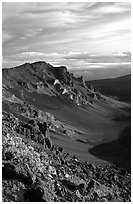 Crater rim and clouds  at sunrise. Haleakala National Park, Hawaii, USA. (black and white)