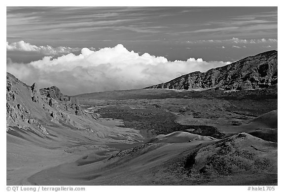 Clouds and Haleakala crater. Haleakala National Park, Hawaii, USA.