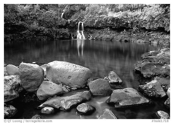 Waterfall in Ohe o gorge, evening. Haleakala National Park, Hawaii, USA.