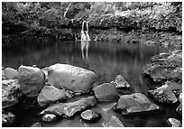 Waterfall in Ohe o gorge, evening. Haleakala National Park, Hawaii, USA. (black and white)