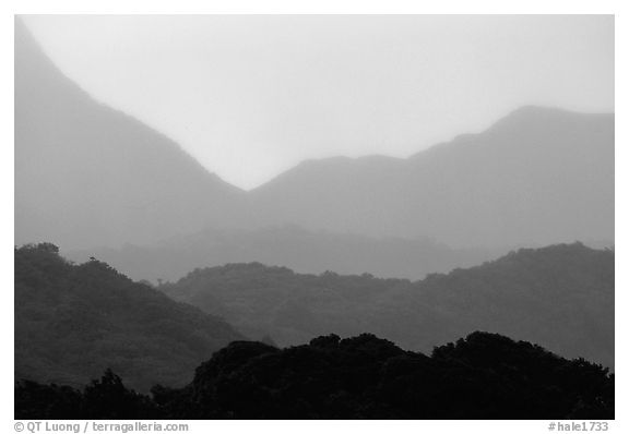 Kipahulu mountain ridges, sunset. Haleakala National Park (black and white)