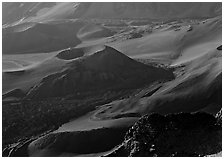 Smaller eruption crater inside the Haleakala crater. Haleakala National Park, Hawaii, USA. (black and white)