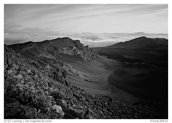 Haleakala crater and clouds at sunrise. Haleakala National Park, Hawaii, USA.