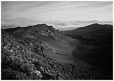 Haleakala crater and clouds at sunrise. Haleakala National Park ( black and white)