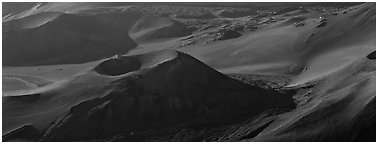 Volcanic landforms with cinder cones. Haleakala National Park (Panoramic black and white)