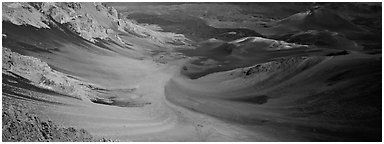 Ash flows with bright colors in Haleakala crater. Haleakala National Park (Panoramic black and white)