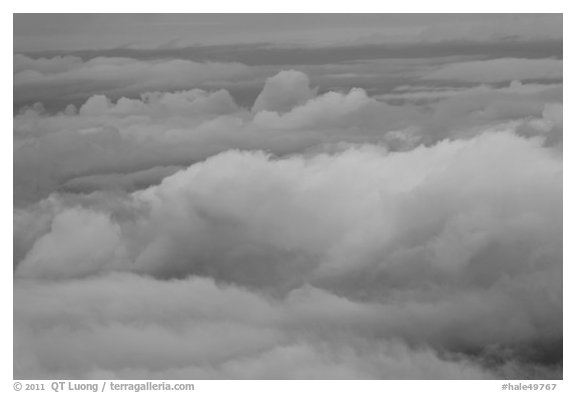 Clouds seen from Haleakala summit. Haleakala National Park (black and white)