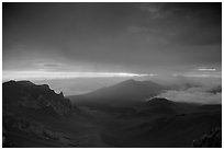 Haleakala crater and rain clouds at sunrise. Haleakala National Park ( black and white)