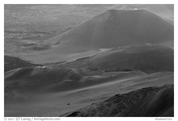 Cinder cones within Halekala crater. Haleakala National Park (black and white)