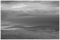 Mauna Kea and Mauna Loa between clouds. Haleakala National Park, Hawaii, USA. (black and white)
