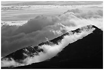 Crater ridges with clouds. Haleakala National Park, Hawaii, USA. (black and white)