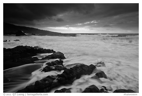 Storm and surf, Kipahulu. Haleakala National Park (black and white)