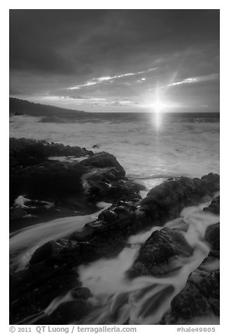 Sunrise over stormy ocean. Haleakala National Park (black and white)