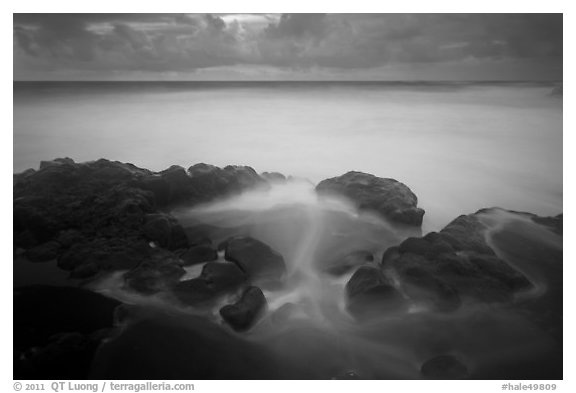 Long exposure of ocean and rocks, Kuloa Point. Haleakala National Park (black and white)