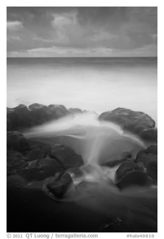 Surf, rocks, ocean and clouds, long exposure. Haleakala National Park (black and white)