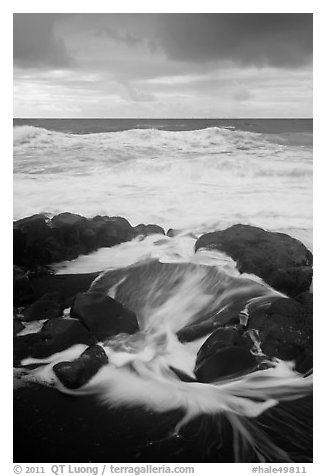 Surf, rocks, ocean and clouds. Haleakala National Park, Hawaii, USA.