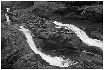 Pipiwai Stream, high water. Haleakala National Park, Hawaii, USA. (black and white)