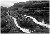 Cascades and waterfalls at the Seven Sacred Pools. Haleakala National Park, Hawaii, USA. (black and white)