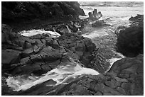 Pipiwai Stream flowing into ocean, Kipaluhu. Haleakala National Park ( black and white)