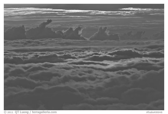 Sea of clouds at sunset. Haleakala National Park (black and white)