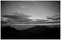 Haleakala crater and stars at night. Haleakala National Park, Hawaii, USA. (black and white)