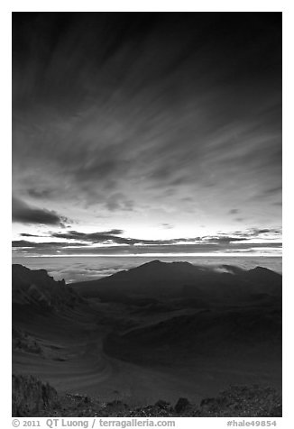 Halekakala crater, pre-sunrise dawn. Haleakala National Park (black and white)