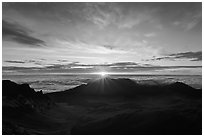 Sun rising, Haleakala Crater. Haleakala National Park, Hawaii, USA. (black and white)