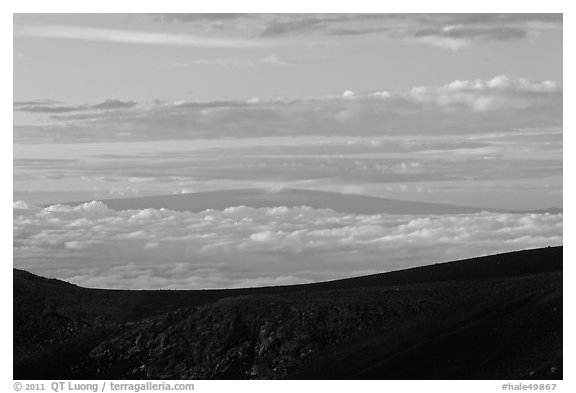 Mauna Loa framed by Haleakala Crater at sunrise. Haleakala National Park, Hawaii, USA.