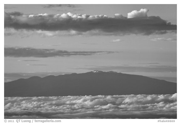 Mauna Kea and clouds at sunrise. Haleakala National Park (black and white)