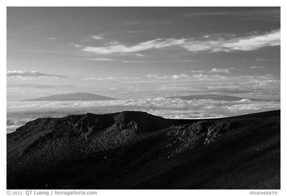 Haleakala Crater, Mauna Kea, and Mauna Loa. Haleakala National Park (black and white)
