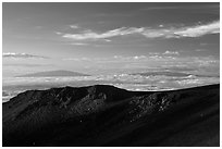Haleakala Crater, Mauna Kea, and Mauna Loa. Haleakala National Park, Hawaii, USA. (black and white)