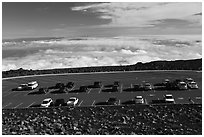 Parking lot, Halekala Crater summit. Haleakala National Park, Hawaii, USA. (black and white)