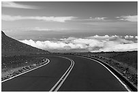Road above clouds near Puuulaula Summit. Haleakala National Park ( black and white)