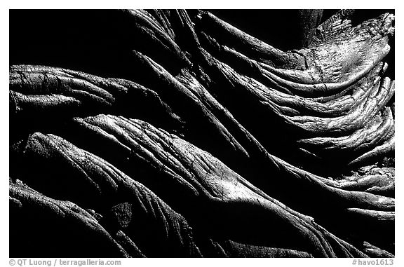 Close-up view of ripples of hardened pahoehoe lava. Hawaii Volcanoes National Park, Hawaii, USA.