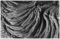 Rope-like hardened pahoehoe lava. Hawaii Volcanoes National Park, Hawaii, USA. (black and white)