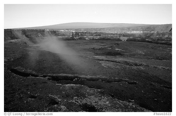 Halemaumau crater overlook and Mauna Loa, sunrise. Hawaii Volcanoes National Park (black and white)