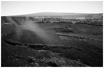 Halemaumau crater overlook and Mauna Loa, sunrise. Hawaii Volcanoes National Park, Hawaii, USA. (black and white)